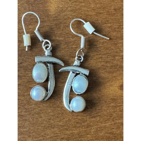 Silver & Pearl Asian Design Dangle Earrings - Picture 3 of 4